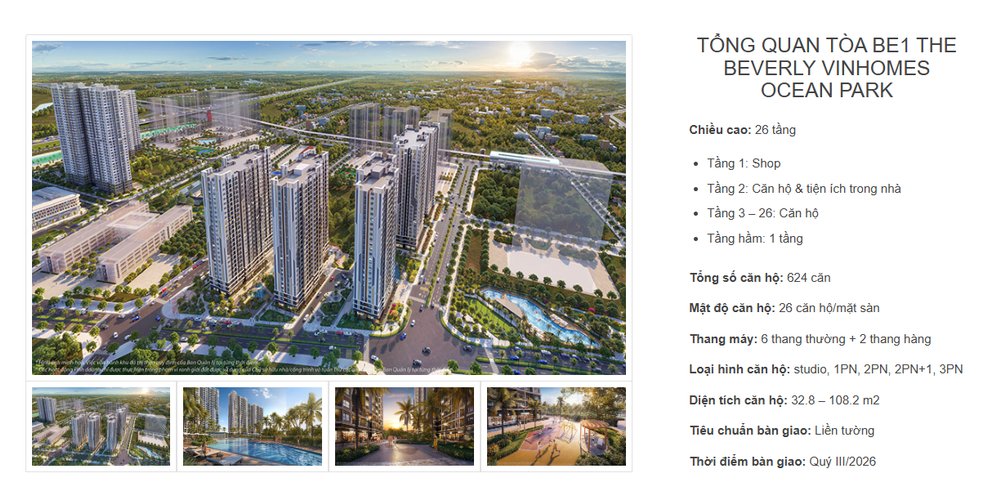 Studio, Tòa BE1, khu The Beverly, Vinhomes Ocean Park