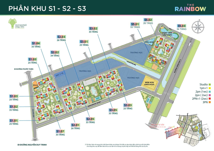 1 PN + 1, Tòa S5.01, khu The Rainbow, Vinhomes Grand Park