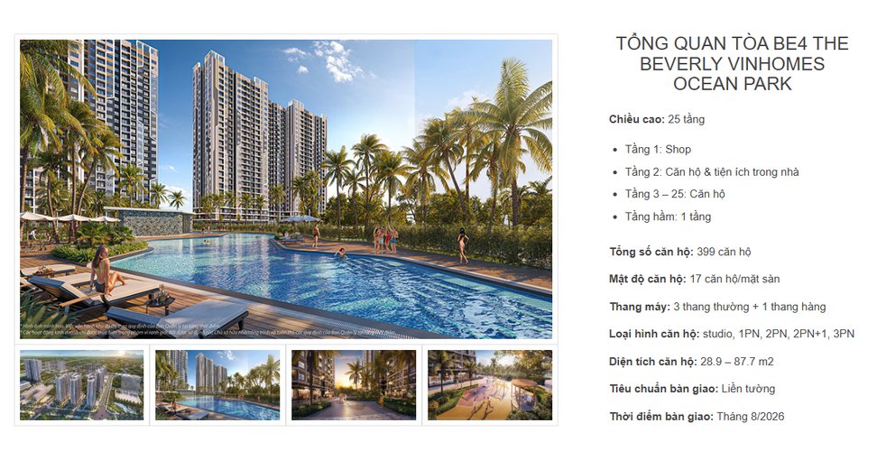 2 PN, Tòa BE4, khu The Beverly, Vinhomes Ocean Park