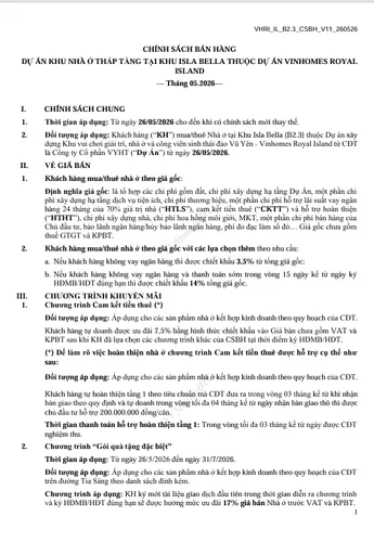Chính sách bán hàng tháng 05 - Dự án khu nhà ở thấp tầng - Khu Isla Bella