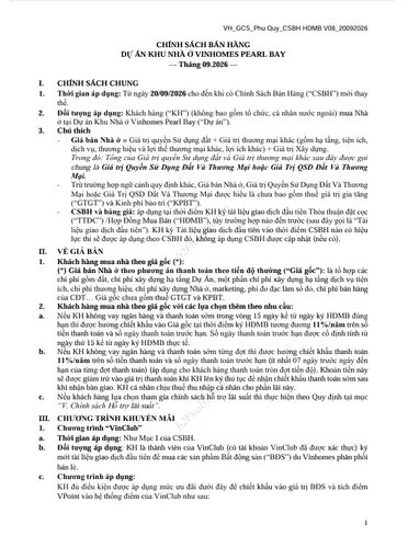 Chính sách bán hàng CĐT tháng 09/2026 - Vinhomes Pearl Bay