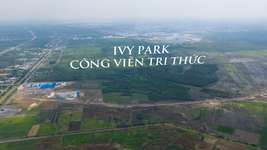 Tiến độ xây dựng Khu Ivy Park - Công viên tri thức của dự án. Sự tĩnh lặng của vùng bưng biền trước đây hoàn toàn biến mất, thay vào đó là một đại công trường sôi động với sự xuất hiện của hàng trăm máy móc, thiết bị chuyên dụng.
