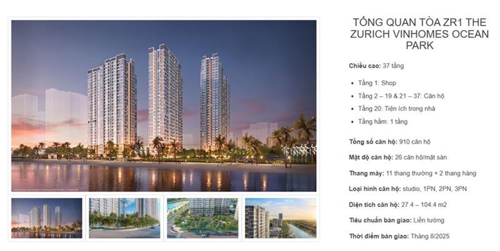1 PN, Tòa ZR1, khu The Zurich, Vinhomes Ocean Park