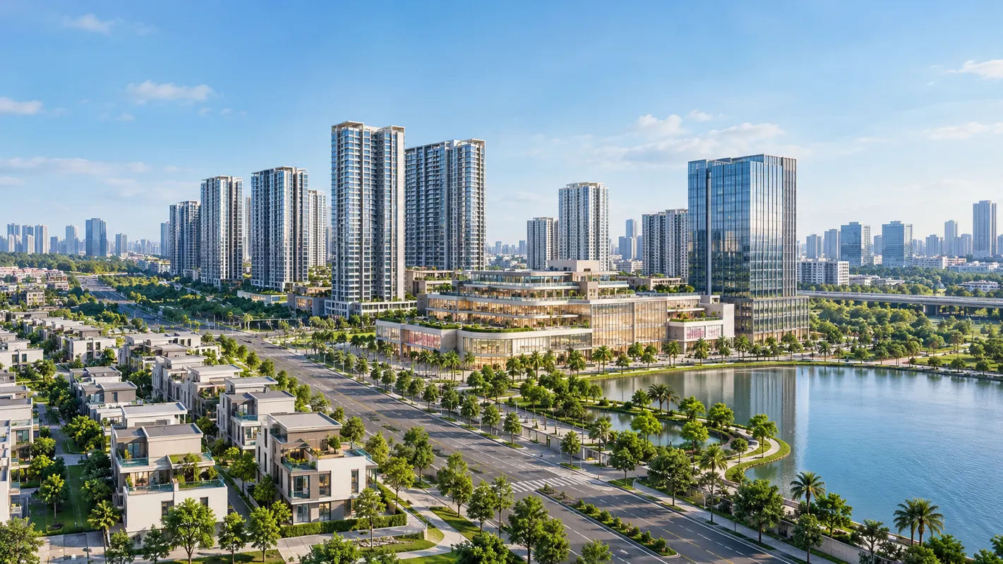 Panoramic Riverside Cityscape with Lake and Towers.png