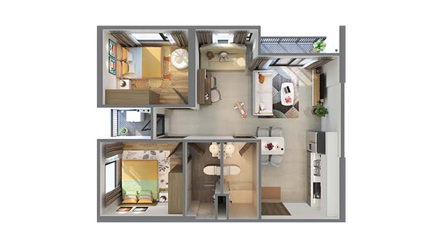 2 PN + 1 (2 Toilet), Tòa S1.12, khu The Sapphire 1, Vinhomes Ocean Park