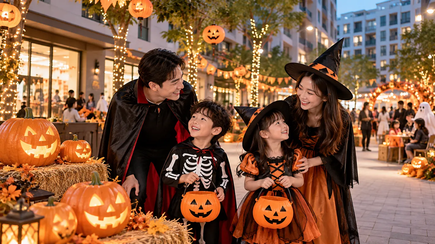 Family Halloween Fun in a Festive Plaza.png