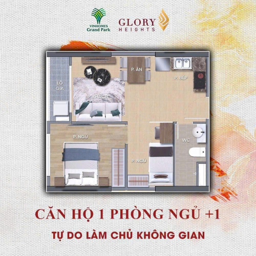 1 PN + 1, Tòa GH3, khu Glory Heights, Vinhomes Grand Park