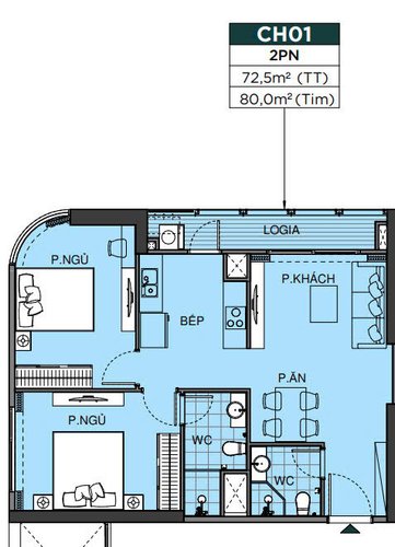 2 PN, Tòa BE2, khu The Beverly, Vinhomes Grand Park