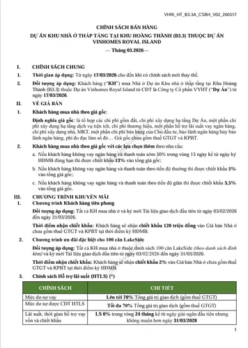 Chính sách bán hàng tháng 03/2026 - Khu Hoàng Thành - Vinhomes Royal Island