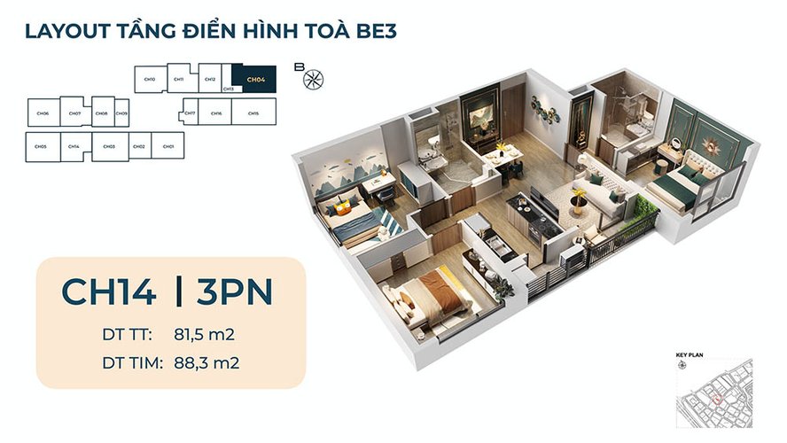 3 PN, Tòa BE3, khu The Beverly, Vinhomes Ocean Park