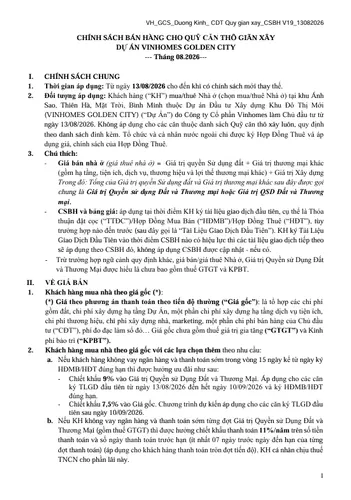 CHÍNH SÁCH BÁN HÀNG CHO QUỸ CĂN THÔ GIÃN XÂY ÁNH SAO, THIÊN HÀ, MẶT TRỜI, BÌNH MINH THÁNG 08/2026