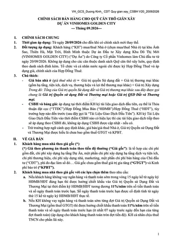 Chính sách bán hàng - Quỹ giãn xây - Vinhomes Golden City