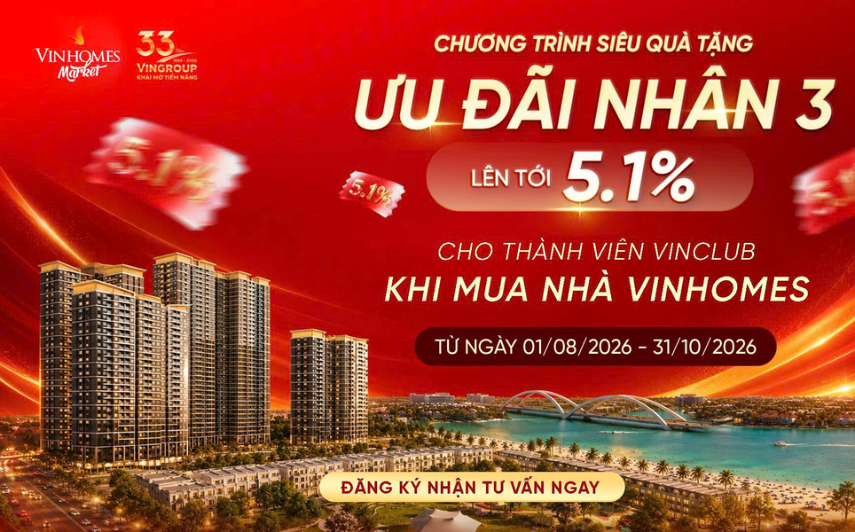 Chương Trình Ưu Đãi Nhân 3: Lên tới 5,1% Khi Mua Nhà Vinhomes