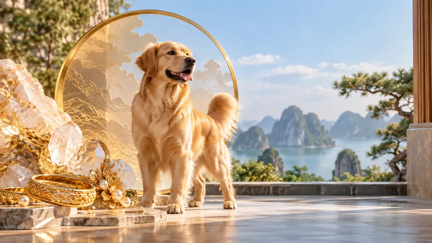 Golden Retriever Beneath a Celestial Halo.png